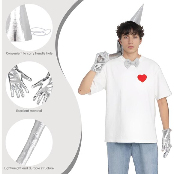 Halloween Costume Set Silver Hat Brooch Gloves for Kids Adults Cosplay Party - Picture 3 of 7